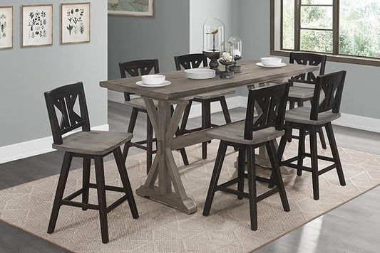 Amsonia Collection Counter Height Swivel Chairs Set of 2, Black Gray, Solid Rubberwood Dining Chairs for Kitchen Island Bar