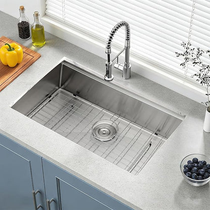 30-Inch Undermount Kitchen Sink - Stainless Steel Single Bowl Workstation With Ledge, 16 Gauge, Single Bowl Kitchen Sink with Accessories (30 x 19 x 10 Inch)