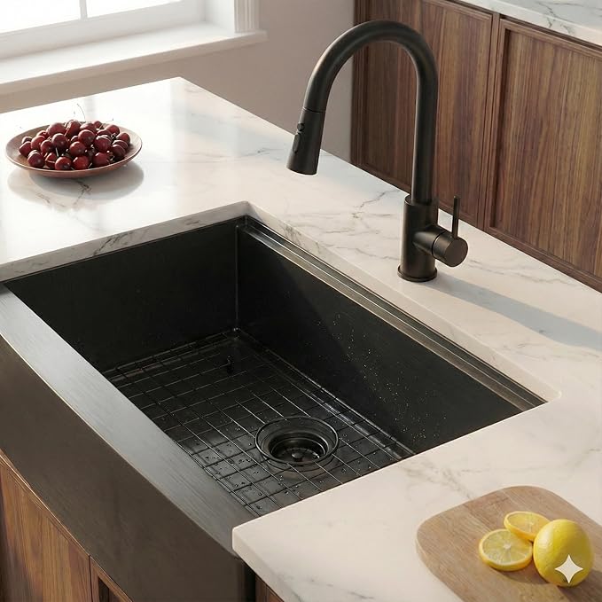 33 Black Farmhouse Sink, Undermount 33x20x9 Apron Front Farm Ktichen Sink Stainless Steel Single Bowl 16 Gauge with Accessories