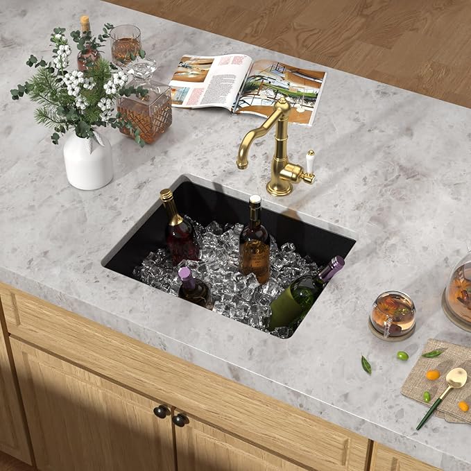 21x17 Black Undermount Bar Sink - Granite Composite Single Bowl Classic Quartz Wet Prep Sink Basin for RV, Kitchen Bar, Boat, and Outdoor #TLGU-134