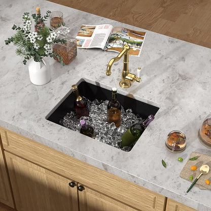 21x17 Black Undermount Bar Sink - Granite Composite Single Bowl Classic Quartz Wet Prep Sink Basin for RV, Kitchen Bar, Boat, and Outdoor #TLGU-134