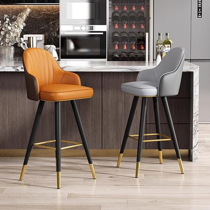 360° s, Leather Upholstered Counter Stools with Back and Footrest, Chairs for Home, Kitchen Island, Dining Room,Light Grey1+Dark Grey1-75CM