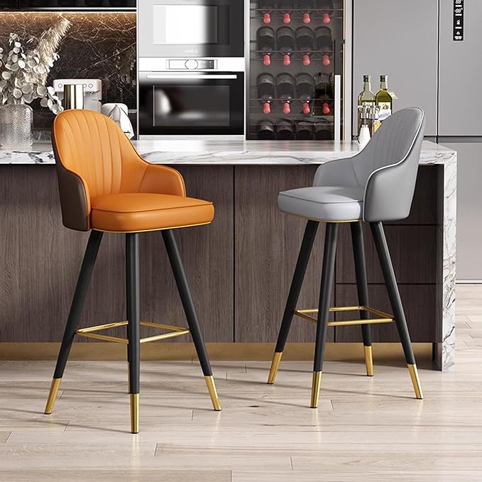 360° s, Leather Upholstered Counter Stools with Back and Footrest, Chairs for Home, Kitchen Island, Dining Room,Light Grey1+Dark Grey1-65CM