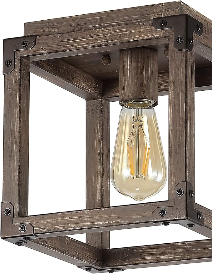 JONATHAN Y 8" Brown Oil Rubbed Bronze 1-Light Iron Flush Mount, Rustic Farmhouse Square Ceiling Light, Industrial Metal Open Frame for Kitchen Hallway, LED Bulb Included JYL7473A