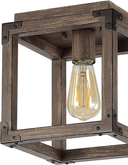 JONATHAN Y 8" Brown Oil Rubbed Bronze 1-Light Iron Flush Mount, Rustic Farmhouse Square Ceiling Light, Industrial Metal Open Frame for Kitchen Hallway, LED Bulb Included JYL7473A