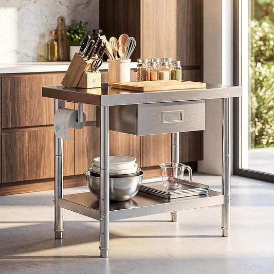 DWVO 36x24in Stainless Steel Table with Drawer, NSF Metal Prep Worktable for Kitchen Restaurant Hotel Garage Warehouse Home