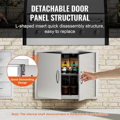 VEVOR Outdoor Kitchen Double Wall BBQ Access Door, 31W x 24H Inch Stainless Steel Flush Mount Door with Handles and Hooks for Grilling Station