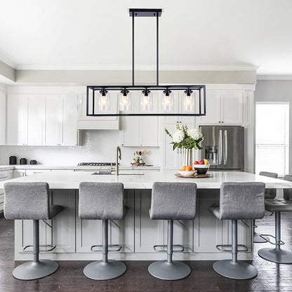 Black Rectangle Kitchen Island Lights Rectangular Modern Industrial Chandelier for Dining Room 5 Lights Linear Vintage Cage Light Fixtures