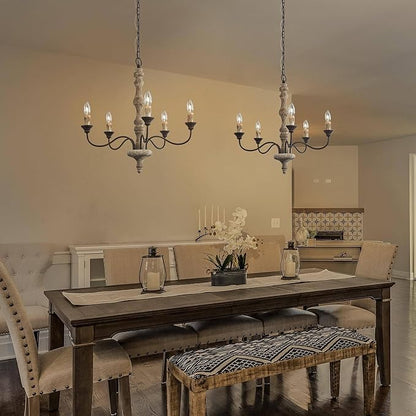 LALUZ 5-Light Farmhouse French Country Chandelier, 23'' Rustic Distressed Wood Chandeliers Light Fixture for Dining Room, Living Room, Bedroom, Foyer