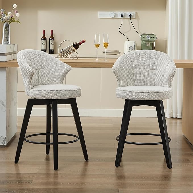 Modern Dining Chairs,Set of 2 - Sturdy Stylish,Simple Natural Design,Adjustable Counter Height Stools with Solid Wood Legs & Chenille Upholstery,Versatile Use for Kitchen Island,Home Pub,White-Chenil