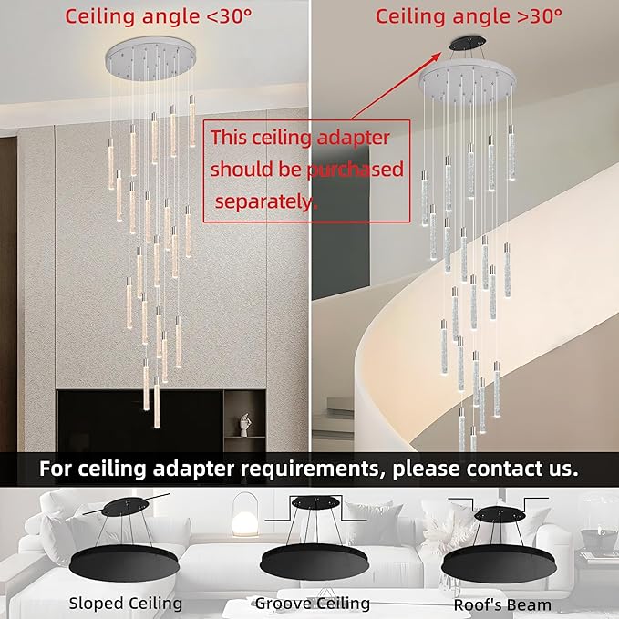 20-Lights Bubble Chandelier for Entryway High Ceiling-157 Height Adjustable Crystal Chandelier,3 Color Temperature Dimmable LED Pendant Light Fixture for Foyer Living Room Staircase,Chrome