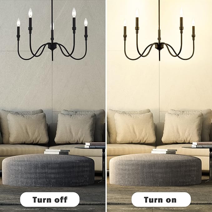 5-Light Farmhouse Chandelier Lighting Fixture, Linear Pendant Light for Kitchen Island, Dining & Living Room, Matte Black Finished