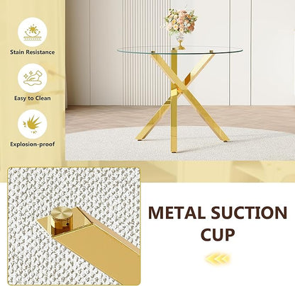 Round Glass Dining Table 39 Inch Modern Round Kitchen Table with Metal Legs Durable Stylish Dinner Table for Dining Room Kitchen