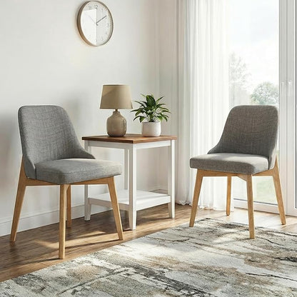 Casaphoria Set of 2 Upholstered Dining Chairs, Light Grey Fabric Kitchen Chairs with Oak Wood Legs, Modern Accent Chairs for Dining Room, Living Room or Kitchen