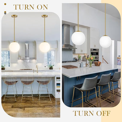 Bagood 10" Globe Pendant Light Gold 2 Pack Mid Century Pendant Light Globe Pendant Lights Kitchen Island Brushed Brass Finished with Milk Glass Adjustable Ceiling Light Fixtures for Dining Room Bar