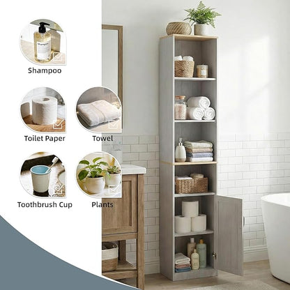 Casaphoria Space-Saving 72" Tall Narrow Bathroom Storage Cabinet, 6-Tier Slim Storage Cabinet with Adjustable Shelves, Anti-Tip Freestanding Display Shelf for Small Spaces, Apartments,White