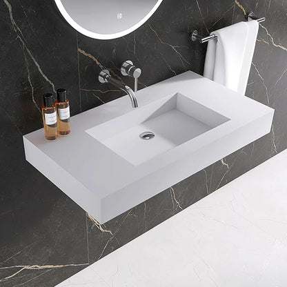 47"X19" Wall Mount Sink Matte Bathroom Vanity Vessel Sinks Artificial Stone Rectanglee Indoor Outdoors Modern Floating or Countertop Freestanding Wall Hang Sink Bowl… (without Holes 47'')