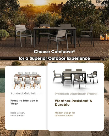 Outdoor Dining Set for 4, Aluminum Patio HDPS Outdooor Table and Chairs Set with Umbrella Hole, All Weather Patio Furniture Set, 5 Peice Patio Dining Table Set (Classic Gray)