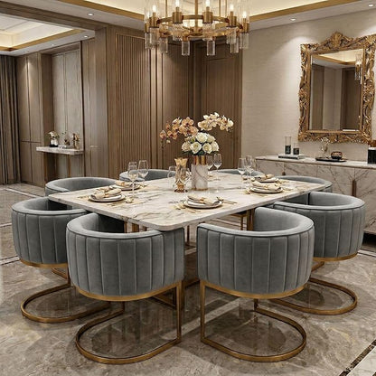 Hyfirm Gray and Gold Modern Barrel Dining Chairs Set of 2, Velvet Upholstered Accent Chairs with Curved Back for Kitchen Island, Luxury Comfort Seating Cantilever Metal Frame