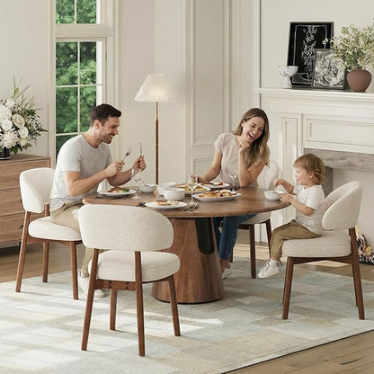 MALOL Wooden Dining Chairs Set of 4, Modern Upholstered Dining Room Chair, Fabric Kitchen Side Chairs with Curved Open Back for Living Room/Restaurant/Cafe, Beige