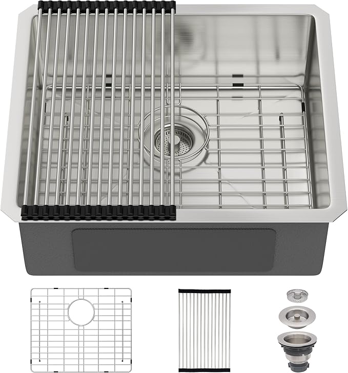21 Undermount Kitchen Sink 21"x18"x8" Single Bowl 16 Gauge Stainless Steel Under Counter Single Bowl Kitchen Sinks Basin with Drain Strainer