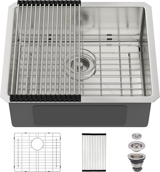 21 Undermount Kitchen Sink 21"x18"x8" Single Bowl 16 Gauge Stainless Steel Under Counter Single Bowl Kitchen Sinks Basin with Drain Strainer