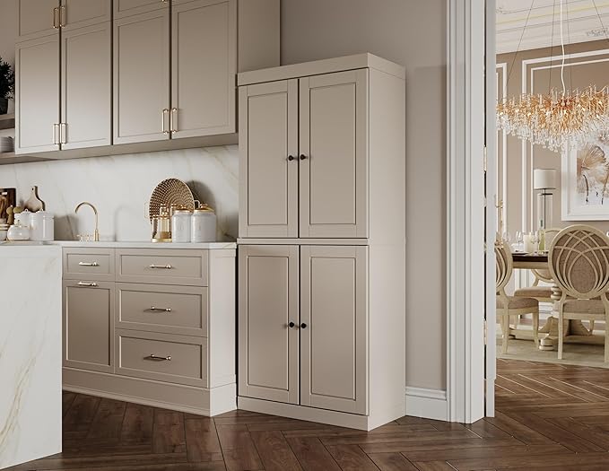 Palace Imports Solid Wood Kitchen Pantry Cabinet - 71.5" H x 32" W, Tall Storage Cupboard - Beige, Adjustable Shelves & 2-Drawer Kit for Living Space, 100% Renewable Eco-Friendly Wood, Made in Brazil
