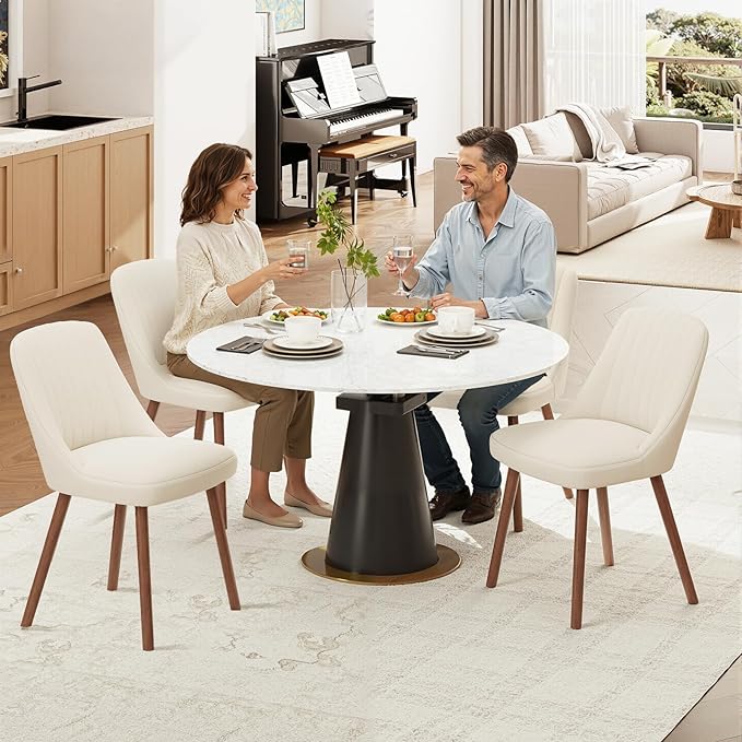 MALOL Upholstered Dining Chairs Set of 2, Modern Fabric Kitchen Chairs with Back, Wood Legs for Kitchen Dining Room Restaurant, Beige