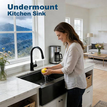Doirteal 30" Farmhouse Sink, 16 Gauge Nano Black Stainless Steel Apron Front Kitchen Sink, 30x22x10 Undermount Workstation Single Bowl with Cutting Board, Colander & Grid, Scratch-Resistant