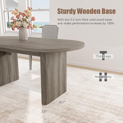 GarveeHome Oval Dining Table for 6-8 People, Long Large Kitchen Table with Thick Sturdy Wooden Base, Farmhouse Dining Room Table for for Kitchen, Living Room, Office (63" Long,Grey Walnut)