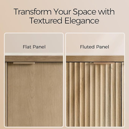 OAKHAM HOME Fluted Sideboard Cabinet 46.6'' Buffet Cabinet with 2 Doors and 3 Drawers Modern Storage Credenza with Adjustable Shelves for Living Room, Entryway or Kitchen, Golden Oak