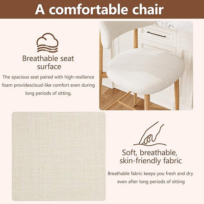 Set of 2 Counter Height Bar Stools: Upholstered Barstools with Metal Legs for Kitchen Island Dining Room in Beige - Comfortable & Chic Industrial Style, Premium Quality Bar Height Seating