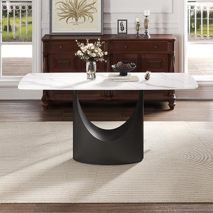 63 Inch Sintered Stone Dining Table for 4-6, Modern Rectangle Kitchen Table with Heat Resistant Top, Scratch Proof Metal Base, Multifunctional Meeting Desk for Home Office