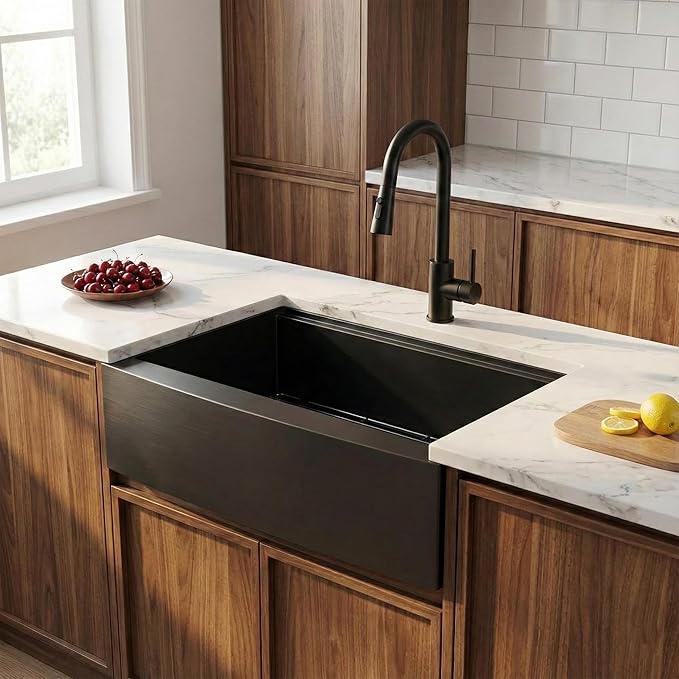33 Black Farmhouse Sink, Undermount 33x20x9 Apron Front Farm Ktichen Sink Stainless Steel Single Bowl 16 Gauge with Accessories