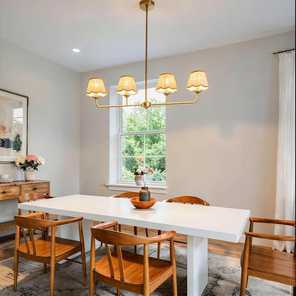 Boho Industrial 4-Light Linear Kitchen Island Light, 39" Gold Rattan Chandelier with Woven Rattan Shades, 180° Rotatable & Height Adjustable Dining Room Lighting for Living Room Bar, E12 Base