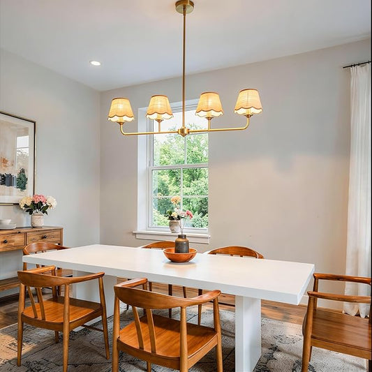 Boho Industrial 4-Light Linear Kitchen Island Light, 39" Gold Rattan Chandelier with Woven Rattan Shades, 180° Rotatable & Height Adjustable Dining Room Lighting for Living Room Bar, E12 Base
