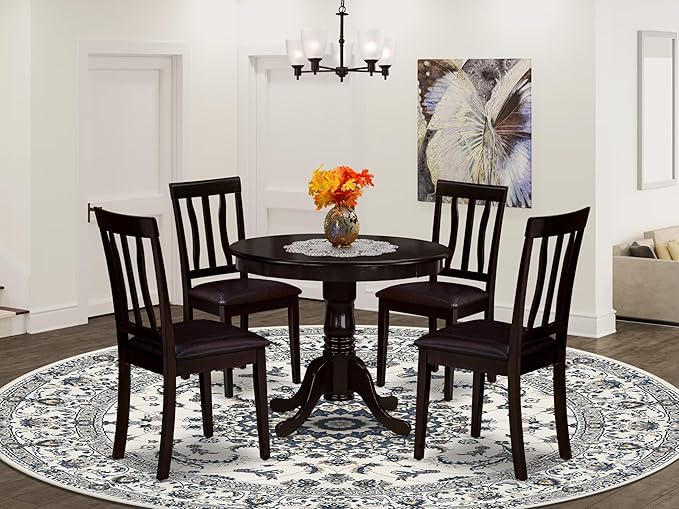 East West Furniture ANTI5-CAP-LC 5 Piece Dining Room Furniture Set Includes a Round Kitchen Table with Pedestal and 4 Faux Leather Upholstered Dining Chairs, 36x36 Inch, Cappuccino