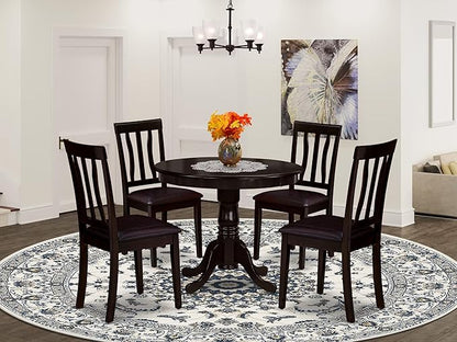 East West Furniture ANTI5-CAP-LC 5 Piece Dining Room Furniture Set Includes a Round Kitchen Table with Pedestal and 4 Faux Leather Upholstered Dining Chairs, 36x36 Inch, Cappuccino