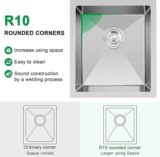 Herogo 15×17 Inch Undermount Stainless Steel Kitchen Sink, 9" Deep Small Single Bowl Drop In Sink with Accessories for Rv Home Wet Bar, Brushed Nickel