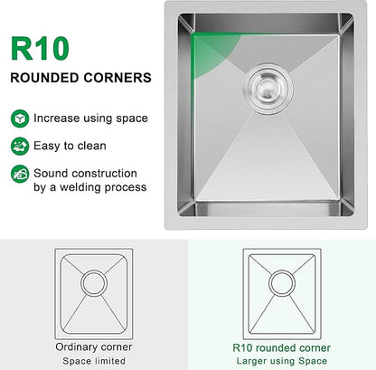 Herogo 15×17 Inch Undermount Stainless Steel Kitchen Sink, 9" Deep Small Single Bowl Drop In Sink with Accessories for Rv Home Wet Bar, Brushed Nickel