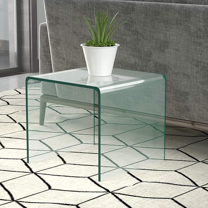 Tangkula Tempered Glass End Table, Clear Sofa End Tables with Waterfall Edges & Non-Slip Pad, 18 x 18 x 16 inches, No Assembly Needed, Transparent Glass Side Table for Living Room Bedroom Office
