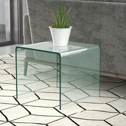 Tangkula Tempered Glass End Table, Clear Sofa End Tables with Waterfall Edges & Non-Slip Pad, 18 x 18 x 16 inches, No Assembly Needed, Transparent Glass Side Table for Living Room Bedroom Office
