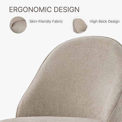 KISLOT Swivel Dining Chairs Set of 4, Upholstered Mid Century Modern Deskchair with Round Back, Linen Fabric Kitchen Chairs for Dining Room, Bedroom, Dressing Room, Khaki