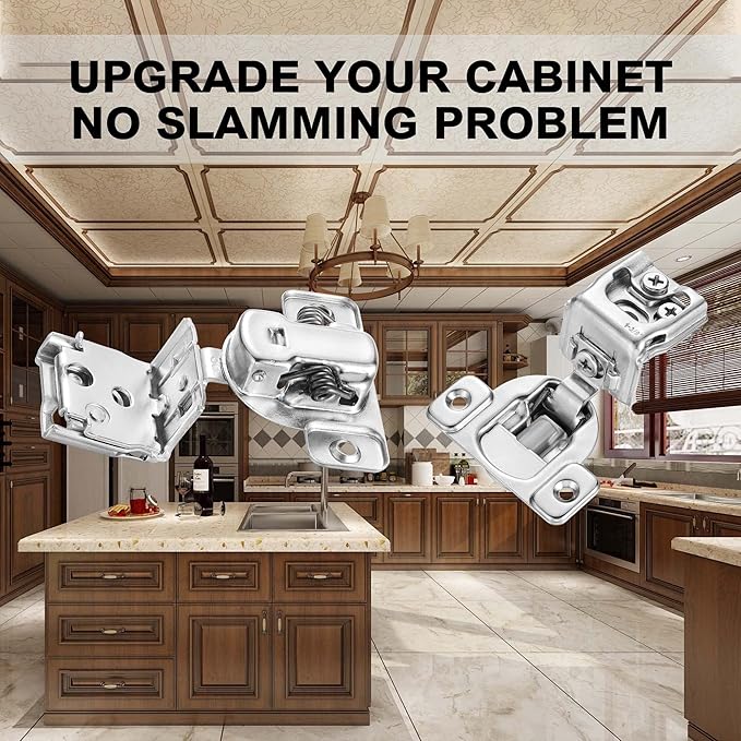 (4 Pack) 1-3/8 Inch Overlay Soft Close Concealed European Cabinet Hinges, for Face Frame Kitchen Door, with Brushed Nickel