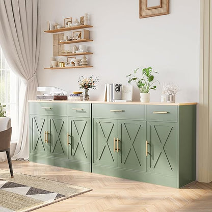 Shintenchi 3 Doors Farmhouse Sideboard Buffet Cabinet,42" Barn Doors Buffet with Storage,Wood Coffee Bar Cabinet with Adjustable Shelf for Kitchen,Living Room,Green