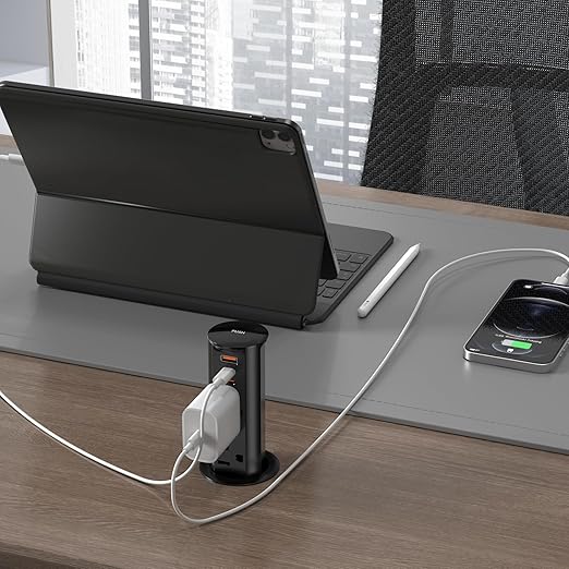 ANNQUAN 2 inch Space Saver Pop Up Outlet for Countertop with PD20W USB Ports,2 Outlets Tamper Resistant,Splashproof Pop Up Socket,Desk Power Grommet for Home Office Kitchen Black (ETL Listed)