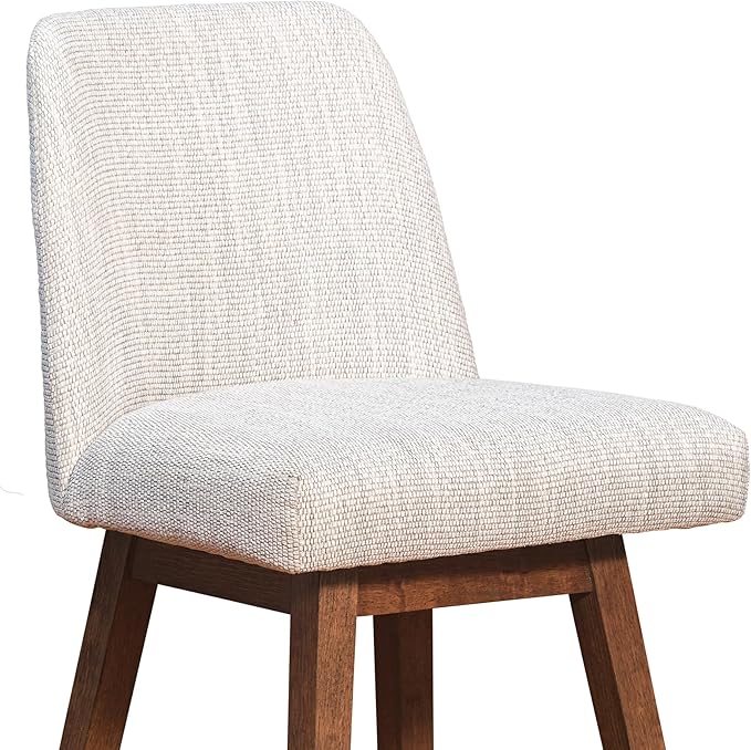 Armen Living Amalie Modern Farmhouse 26" Seat Height Swivel Bar Stool for Kitchen Island Counter in Brown Oak Wood with Beige Fabric