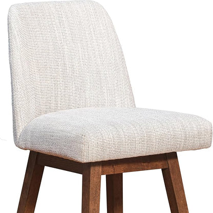 Armen Living Amalie Modern Farmhouse 26" Seat Height Swivel Bar Stool for Kitchen Island Counter in Brown Oak Wood with Beige Fabric
