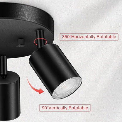 AUQUEE LED 3 Light Track Lighting Kit, LED Track Lighting Fixtures, Black Round Ceiling Spot Lighting, Flexibly Rotatable Light Head for Kitchen, Living Room, Bedroom, GU10 Bulb Not Included