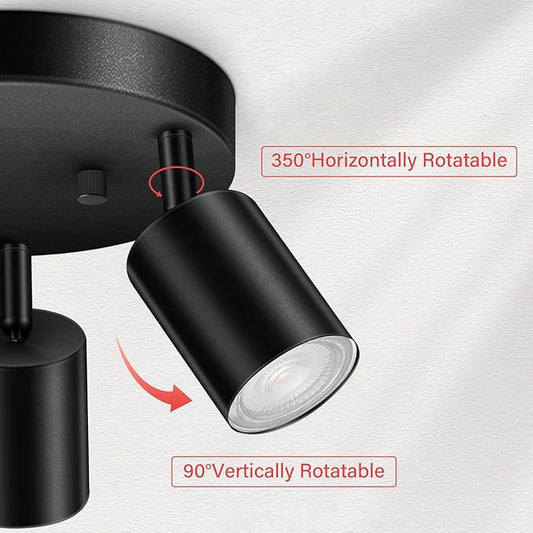 AUQUEE LED 3 Light Track Lighting Kit, LED Track Lighting Fixtures, Black Round Ceiling Spot Lighting, Flexibly Rotatable Light Head for Kitchen, Living Room, Bedroom, GU10 Bulb Not Included